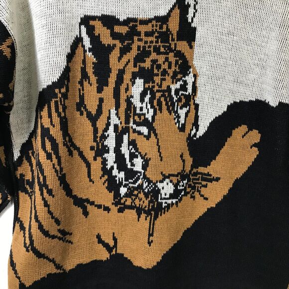 Vintage Turtle Bay Sweater Womens XL All Over Tiger Print Long Sleeve Acrylic - Picture 9 of 14